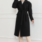 Kadın Düğmeli İçi Astarlı Kaşmir Kaşe Kaban - Siyah