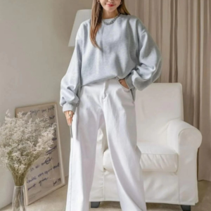 Kadın Düz Bisiklet Yaka Sweat - Gri