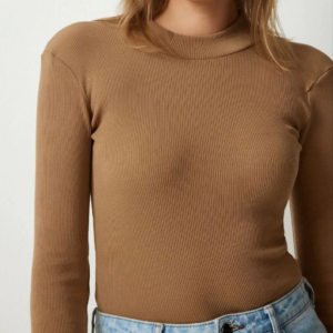 Kadın Full Likralı Fitilli Kaşkorse Body - Kahve