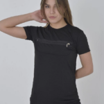 Kadın Göğüste Fermuar Aksesuarlı Dar Kalıp T-Shirt - Siyah