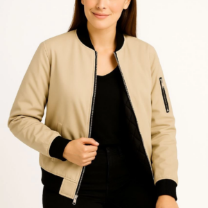 Kadın Bomber Mont Ceket Fermuarlı Kapitone İçi Astarlı Su İtici Regular Fit Yandan - bej