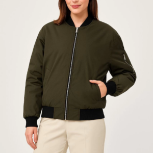 Kadın Bomber Mont Ceket Fermuarlı Kapitone İçi Astarlı Su İtici Regular Fit Yandan - Haki