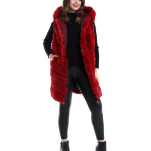 Kadın Reks Kapüşonlu Yelek - Kırmızı