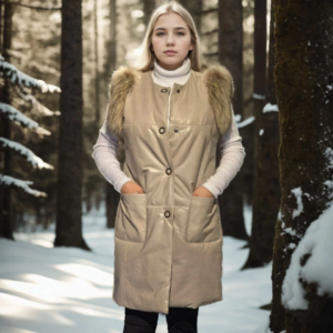 Kadın Kolsuz Hakiki Deri Kürk - Krem