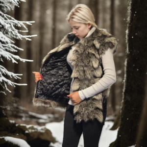 Kadın Kolsuz Hakiki Deri Kürk - Siyah