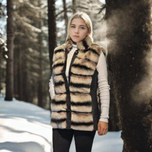 Kadın Kolsuz Hakiki Deri Kürk - Siyah