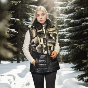 Kadın Kolsuz Hakiki Deri Kürk - Siyah