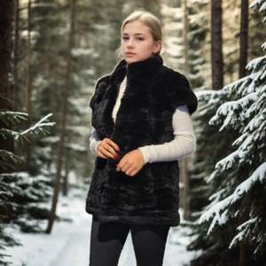 Kadın Kolsuz Hakiki Kürk - Siyah