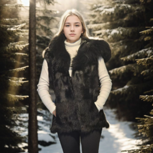 Kadın Kolsuz Kapüşonlu Yelek - Siyah