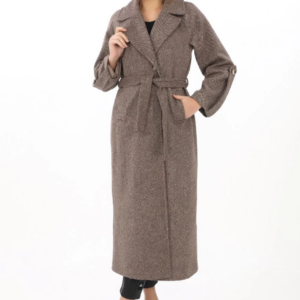 Kadın Kolu Apoletli Astarlı Kaşmir Kaşe Kaban - Vizon