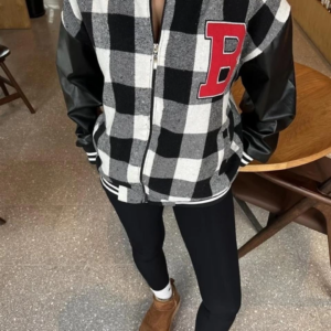 Kadın Pötikare Desen Harf Nakışlı Kolej Ceket - Siyah