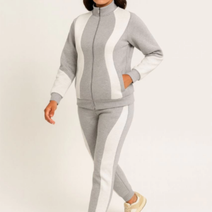 Kadın Premium Parçalı Eşofman Takım - Dik Yaka Fermuarlı Sweatshirt - Gri