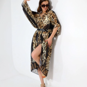 Kadın Rahat Kesim Şifon Kimono - Leopar