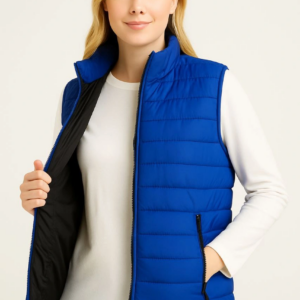 Kadın Şişme Fermuarlı Yelek Su itici Kapitone Astarlı Cepli Hafif Spor Kalıp - Saks Mavisi