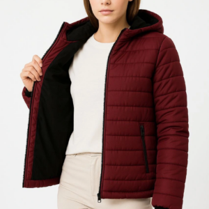 Kadın Şişme Kapüşonlu Fermuarlı Mont Su itici Kapitone Astarlı Cepli Kalıp - Bordo