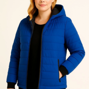 Kadın Şişme Kapüşonlu Fermuarlı Mont Su itici Kapitone Astarlı Cepli Kalıp - Saks Mavisi