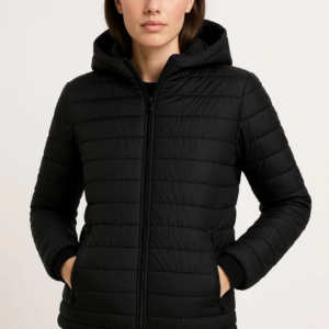 Kadın Şişme Kapüşonlu Fermuarlı Mont Su itici Kapitone Astarlı Cepli Kalıp - Siyah