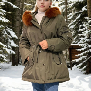 Kadın Su Geçirmez Kapüşonlu Mont - Haki