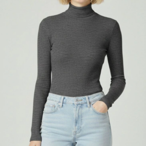 Kadın Tam Boğazlı Fitilli Likrali Kaşkorse Badi İnce Uzun Kollu Kazak - Antrasit