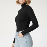 Kadın Tam Boğazlı Fitilli Likrali Kaşkorse Badi İnce Uzun Kollu Kazak - Siyah