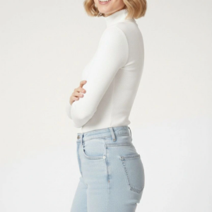 Kadın Tam Boğazlı Fitilli Likrali Kaşkorse Badi İnce Uzun Kollu Kazak - Beyaz