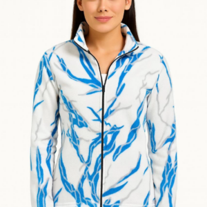 Kadın Tam Fermuarlı Desenli Polar Sweat Lightning Desen Yakalı Uzun Kollu Oversize - Beyaz