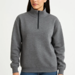 Kadın Üç İplik Dık Yaka Yarım Fermuarlı SweatShirt - Antrasit