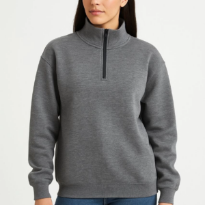 Kadın Üç İplik Dık Yaka Yarım Fermuarlı SweatShirt - Antrasit