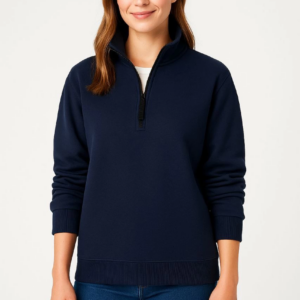 Kadın Üç İplik Dık Yaka Yarım Fermuarlı SweatShirt - Lacivert