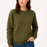 Kadın Üç İplik Düz Bisiklet Yaka SweatShirt - Haki