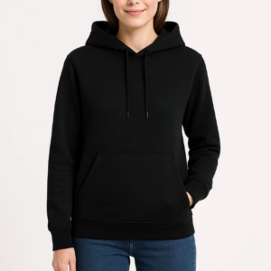 Kadın Üç İplik Kapüşonlu Kanguru Cepli Sweatshirt hoodie - Siyah
