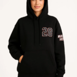 Kadın Üç İplik Kapüşonlu Ön ve Arka Baskılı SweatShirt hoodie - Siyah