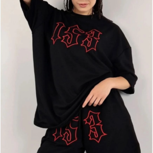 Kadın Nakış İşlemeli Şort Takım - Siyah