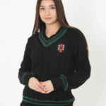 Kadın V Yaka Örgülü Kazak - Siyah