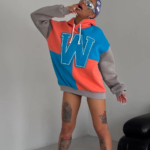 Kadın W Nakış İşlemeli Kapüşonlu Sweatshirt - Mavi