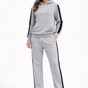 KADIN Yandan Şeritli Eşofman Takım Kapüşonlu Sweatshirt Boru Paça Alt Oversize 3 - Gri