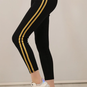 Kadın Yanı Sarı Şeritli Tayt - Siyah
