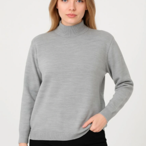 Kadın Yarım Boğaz Triko Kazak yumuşak dokulu Pamuklu ince Dokuma uzun kollu Regular - Gri