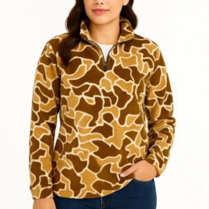 KADIN Yarım Fermuarlı Desenli Polar Sweat Yakalı, Uzun Kollu, Oversize Rahat Kalıp - Kahverengi