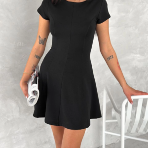 kısa kollu Mini Elbise - Siyah