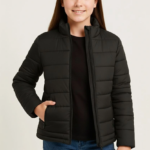 Kız Çocuk Şişme Mont Hafif ve Sıcak Tutucu Fermuarlı Su İtici Mont Kapüşonuz - Siyah