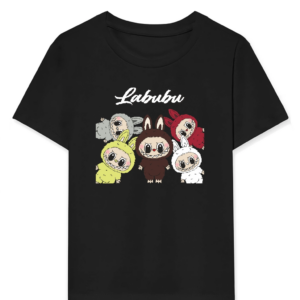 Kız Labubu Çocuk Baskılı T-Shirt - Siyah