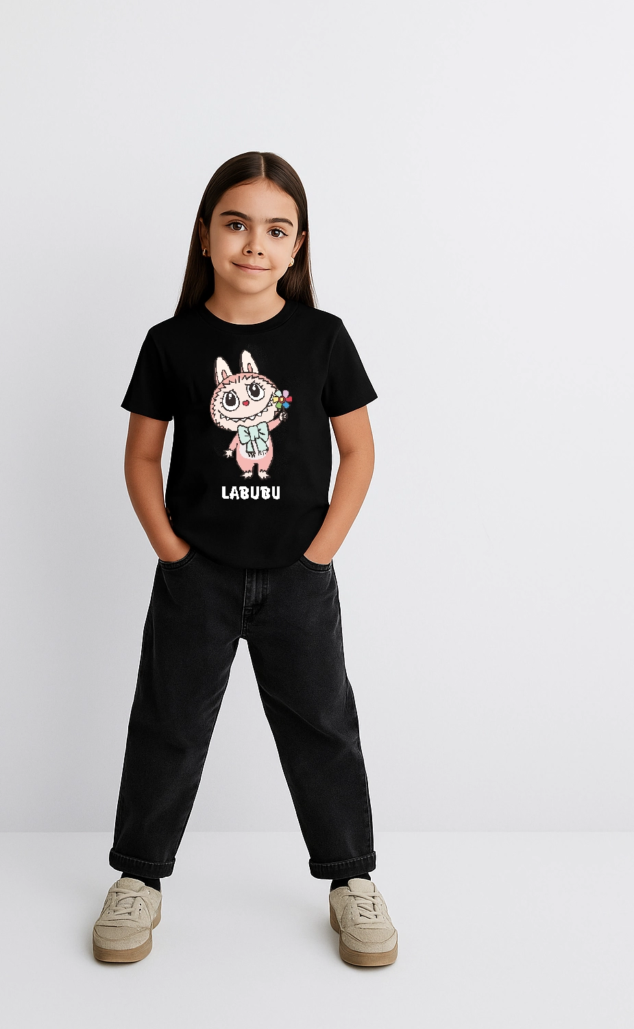 Kız Labubu Çocuk Baskılı T-Shirt - Siyah - Görsel 2