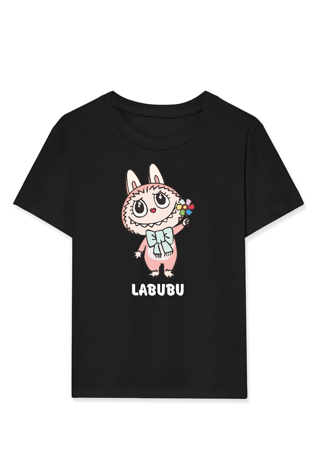 Kız Labubu Çocuk Baskılı T-Shirt - Siyah