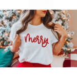 Merry Baskılı T-shirt - Beyaz