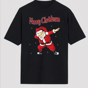 Merry Christmas Baskılı Noel Babalı T-shirt - Siyah