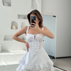 Mini Askılı Elbise - Beyaz