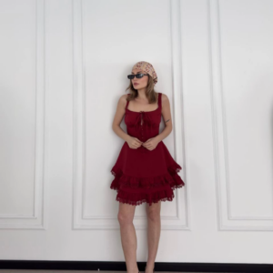 Mini Askılı Elbise - Bordo