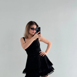 Mini Askılı Elbise - Siyah