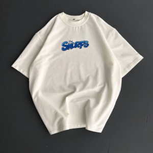 ERKEK Ön ve Arka Baskılı Oversize Bisiklet Yaka - Beyaz